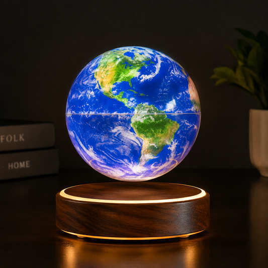 Magnetic levitating floating globe LED lamp on wooden base