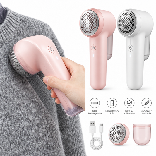 USB rechargeable electric lint remover fabric shaver in pink and white