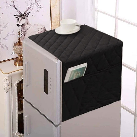 Black quilted fridge top cover with side pocket on refrigerator